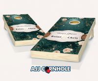 "Forever Begins Here. Peach Rose Forest" Cornhole Set